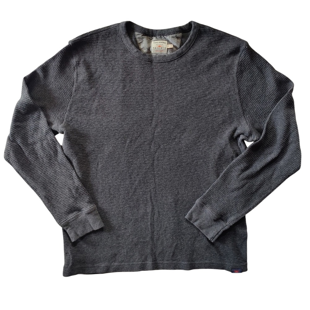 Faherty Sunwashed Waffle Knit Thermal Shirt Gray Organic Cotton XL Mens Crewneck